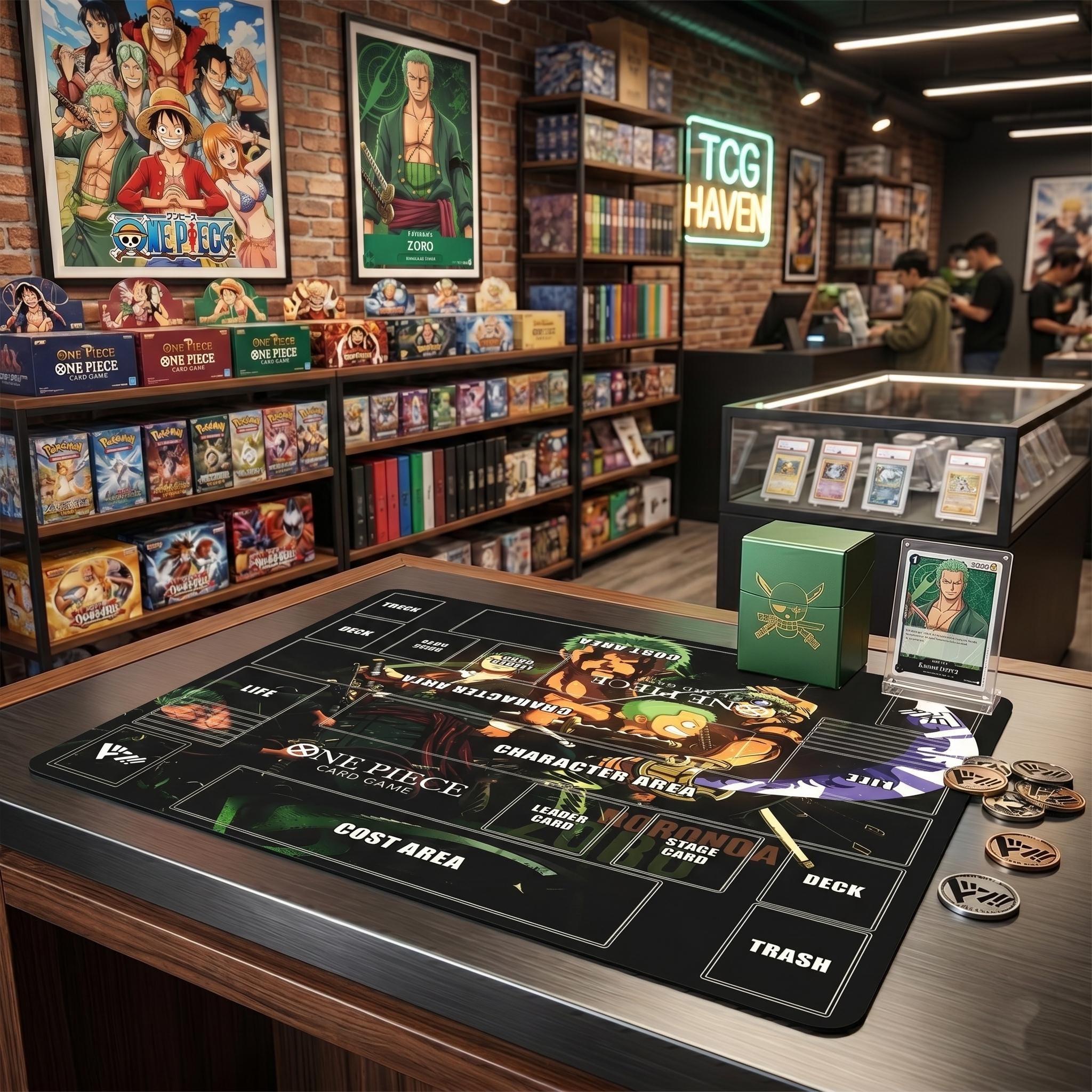Roronoa Zoro 2 Player Playmat - One Piece Card Game Mat - OPCG TCG Custom Play Mat - Two Person Desk Mat - Anime Card Game Accessories