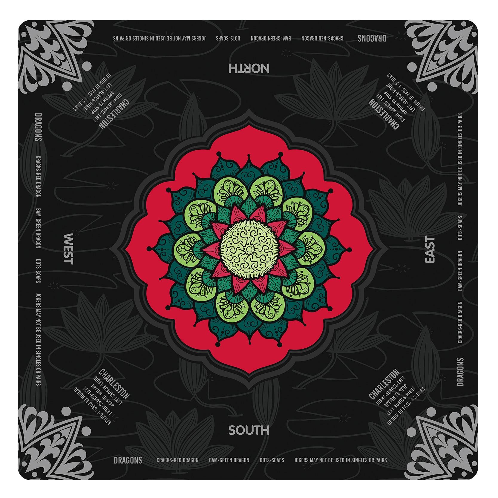 Mandala Mahjong Mat with Instructions, NMJL Play Mat with Charleston Rules, Mahjong Accessories