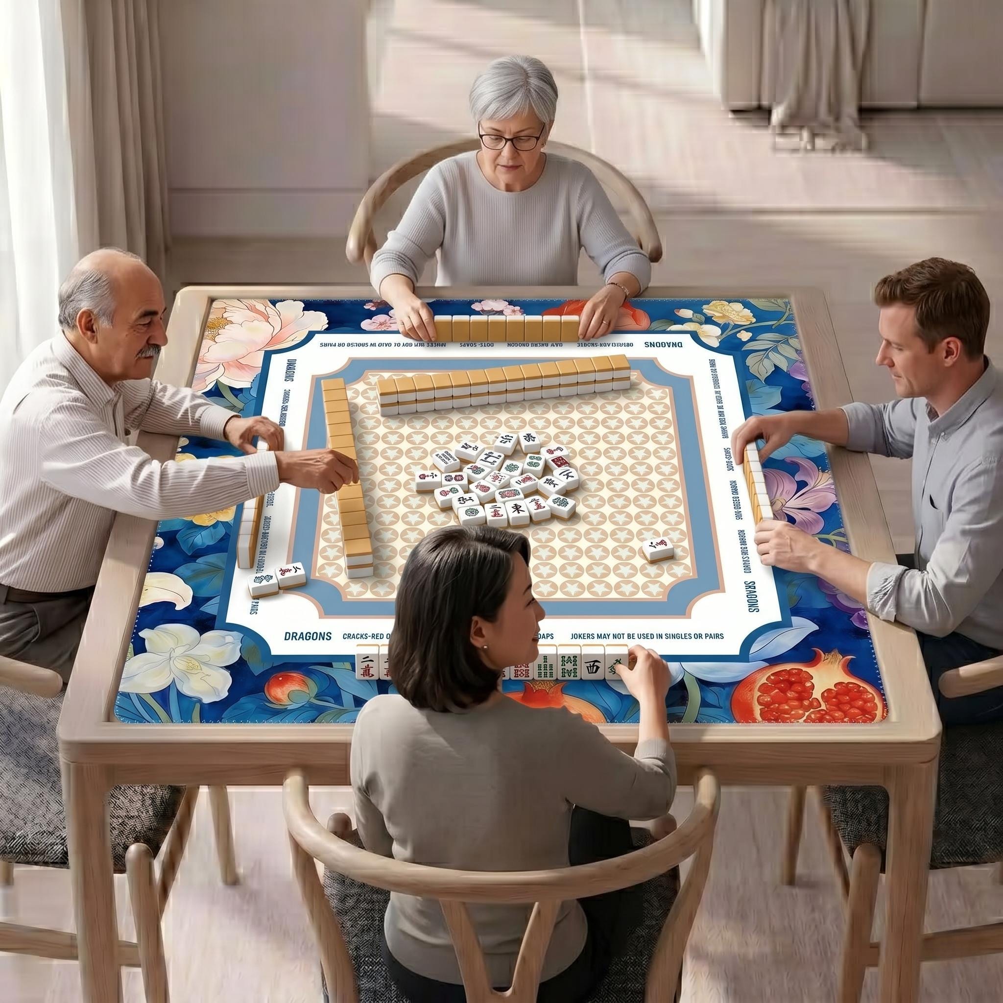 Blue Floral Botanical Mahjong Playmat