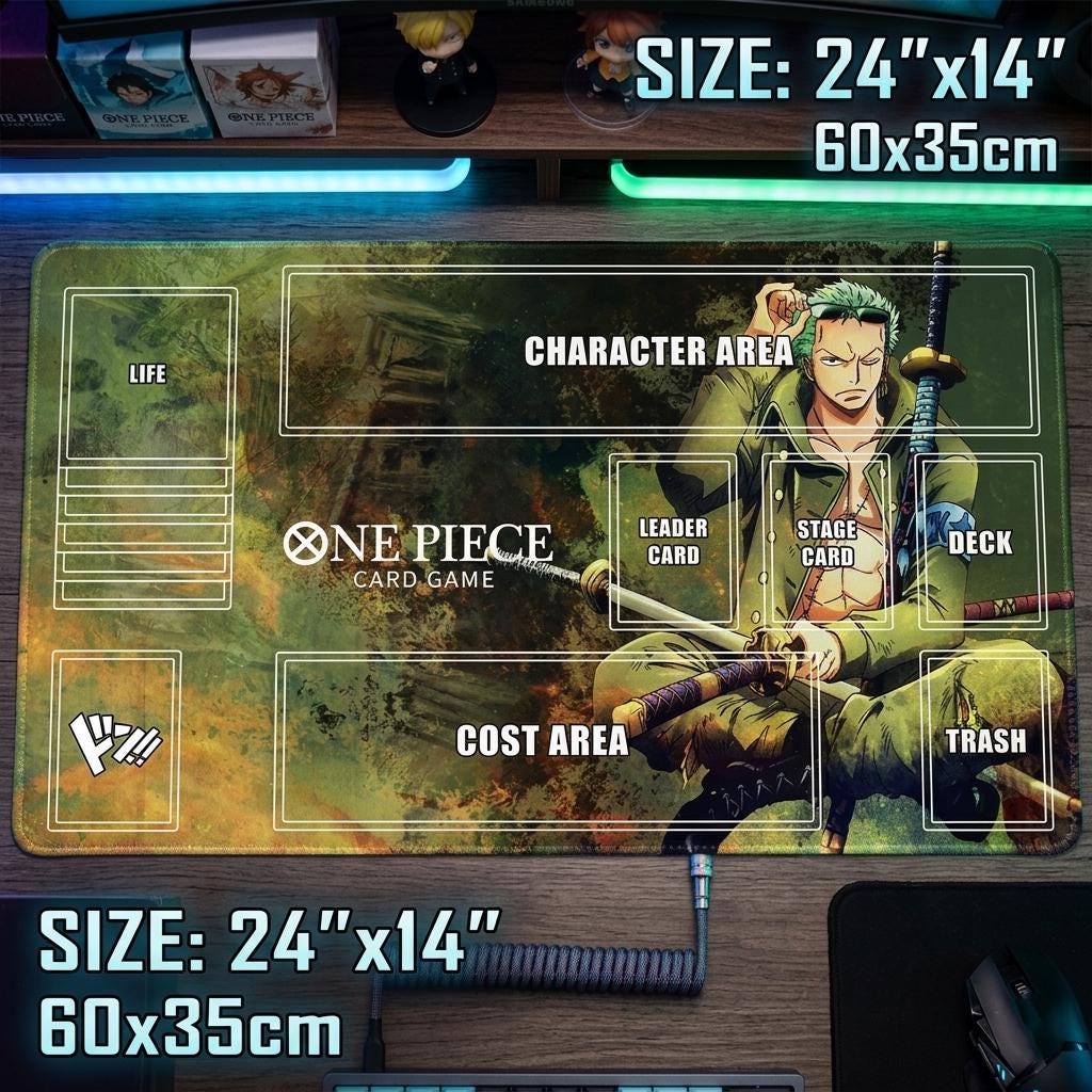 One Piece Card Game Playmat Roronoa Zoro, TCG Playmat with Zones, Custom Anime Playmat, Desk Mat, Zoro TCG Mat, Gift for Gamer