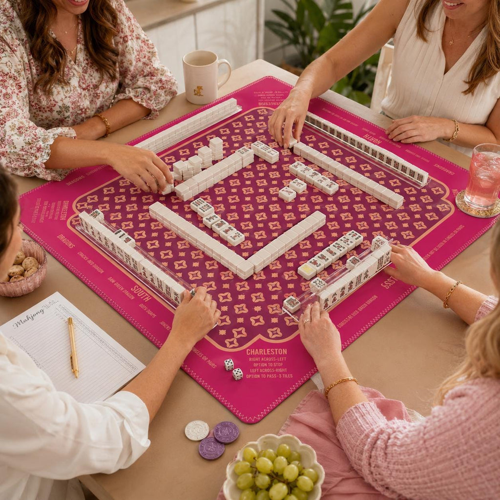 Mahjong Mat with Instructions, Classic Board Game Table Mat with Charleston Rules, Non-Slip Noise Reduction Playing Surface