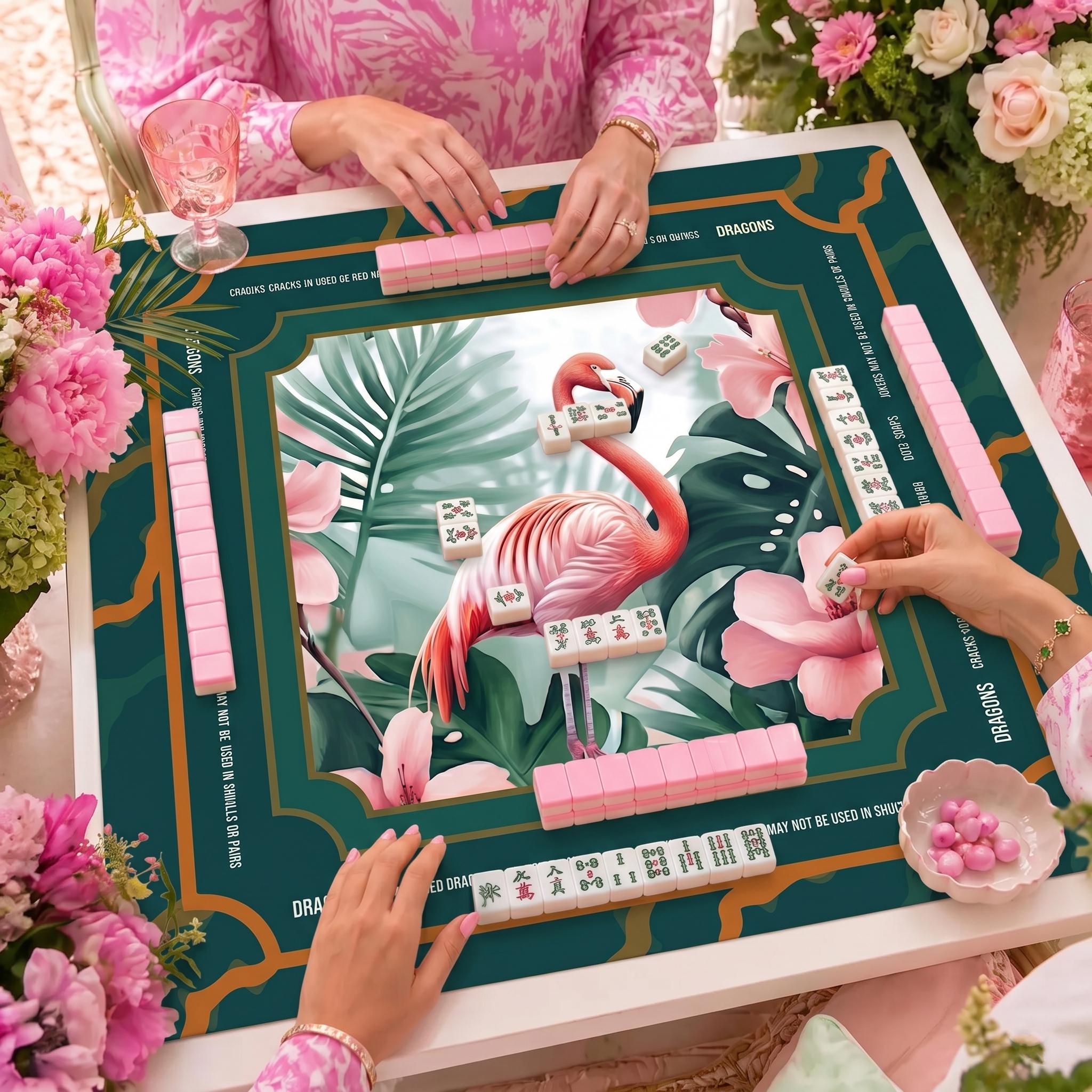 Tropical Botanical Flamingo Border Mahjong Mat