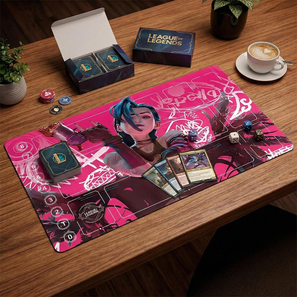 Jinx Arcana Riftbound TCG Playmat with Zones - League of Legends Inspired Trading Card Game - 24" x 14" inches Stitched Edges
