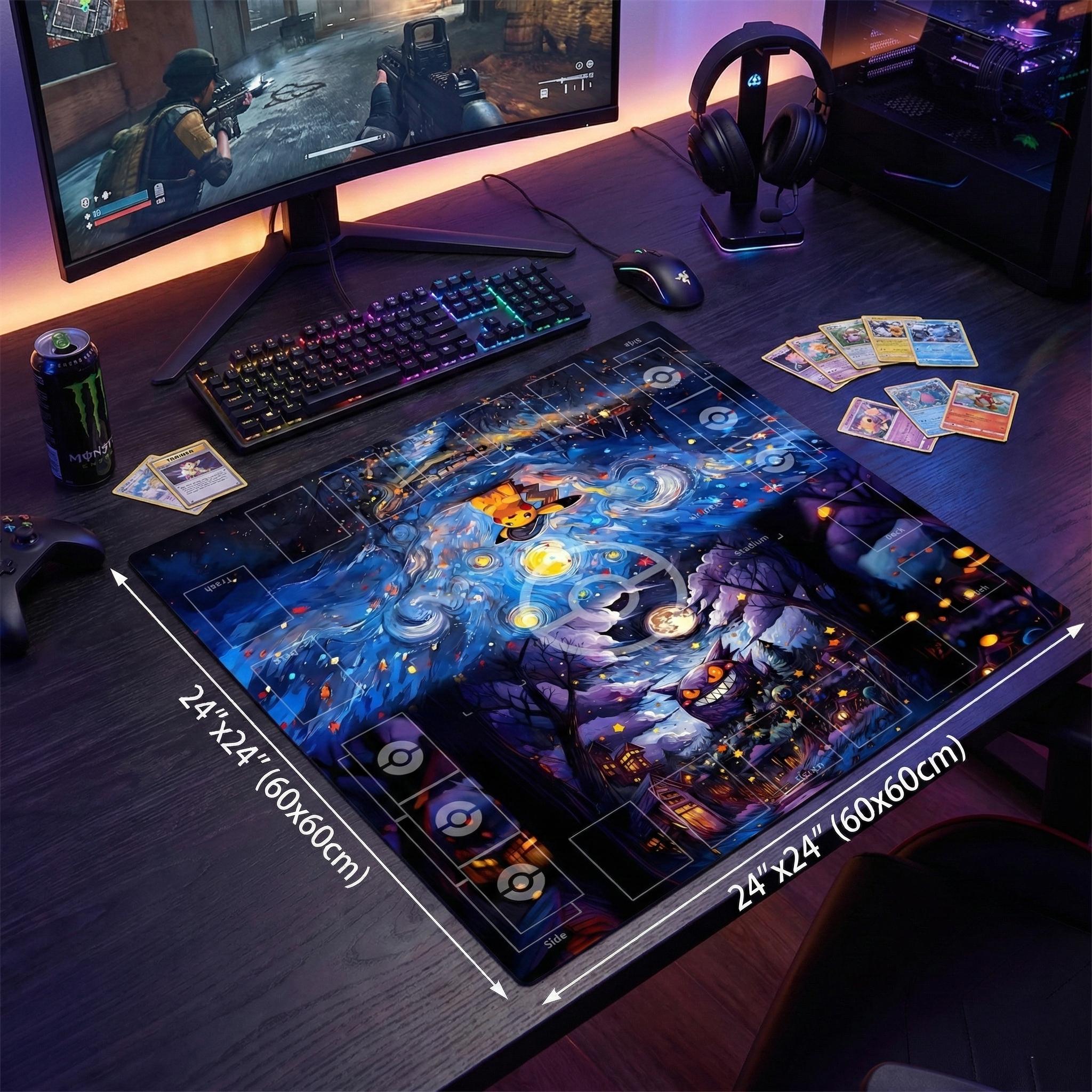 Duo Pokemon Playmat | 2 Player TCG Battle Mat | Multi-Color Pokemon Duo Mat | Two-Player Layout | 24 x 24 inches
