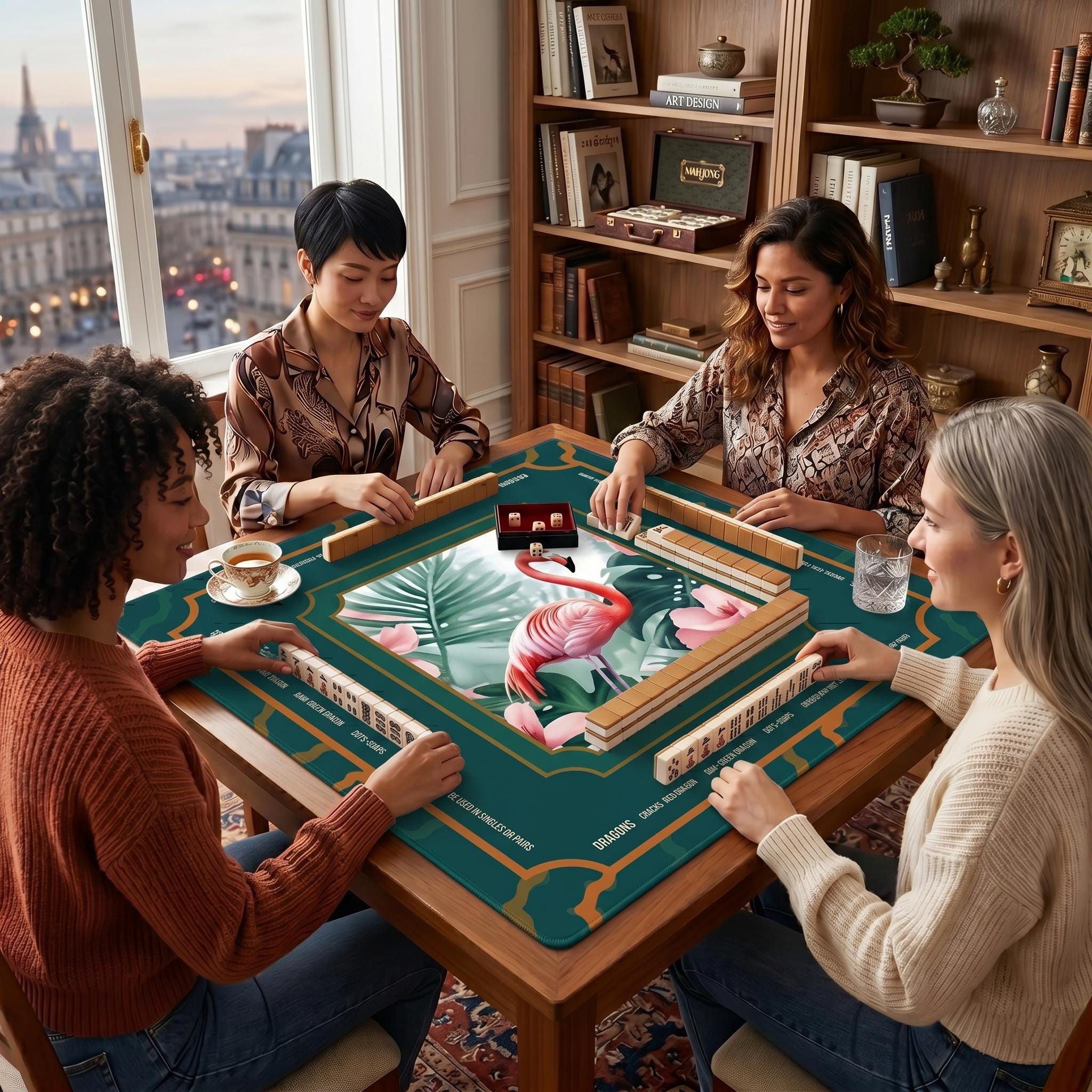 Tropical Botanical Flamingo Border Mahjong Mat