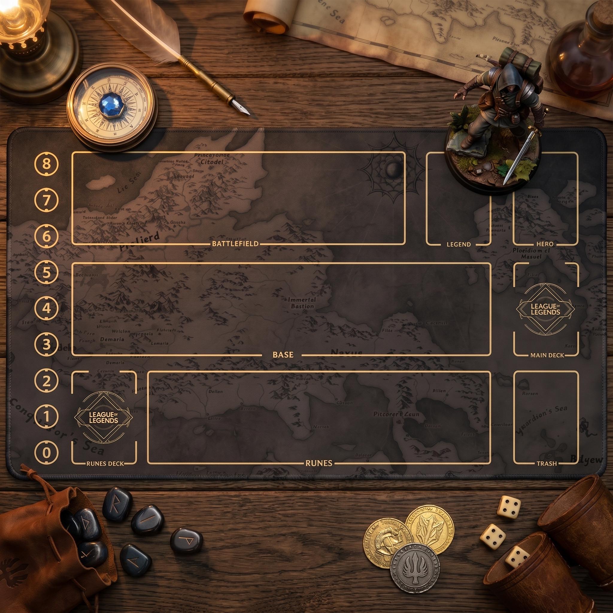 League of Legends Playmat – Riftbound Battlefield TCG Gaming Mat with Zones 24 x 14 in Tournament Style