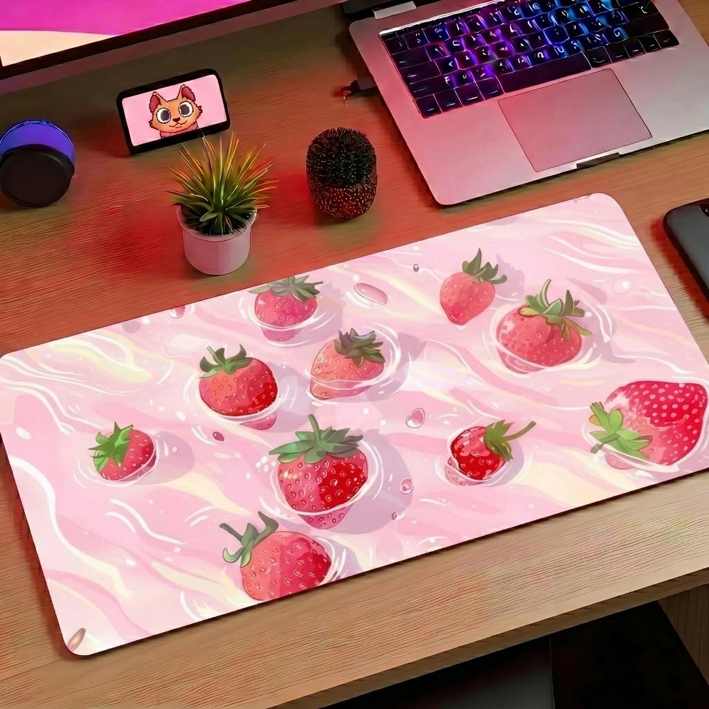 Pink Strawberry Gaming Desk Mat | Mousepads | Gift for her | Available in Multiple Sizes