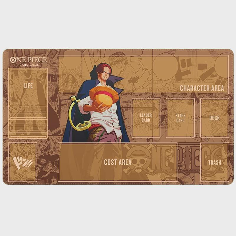 Shanks One Piece TCG Playmat with Card Zones, Red Hair Shanks Anime Gaming Desk Mat, OPTCG Card Game Mat, Manga Panel TCG Mousepad 24x14