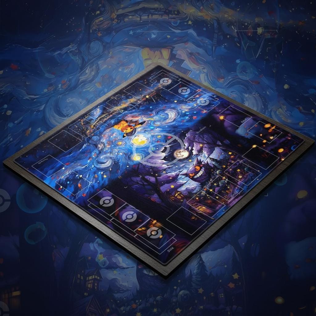 Duo Pokemon Playmat | 2 Player TCG Battle Mat | Multi-Color Pokemon Duo Mat | Two-Player Layout | 24 x 24 inches