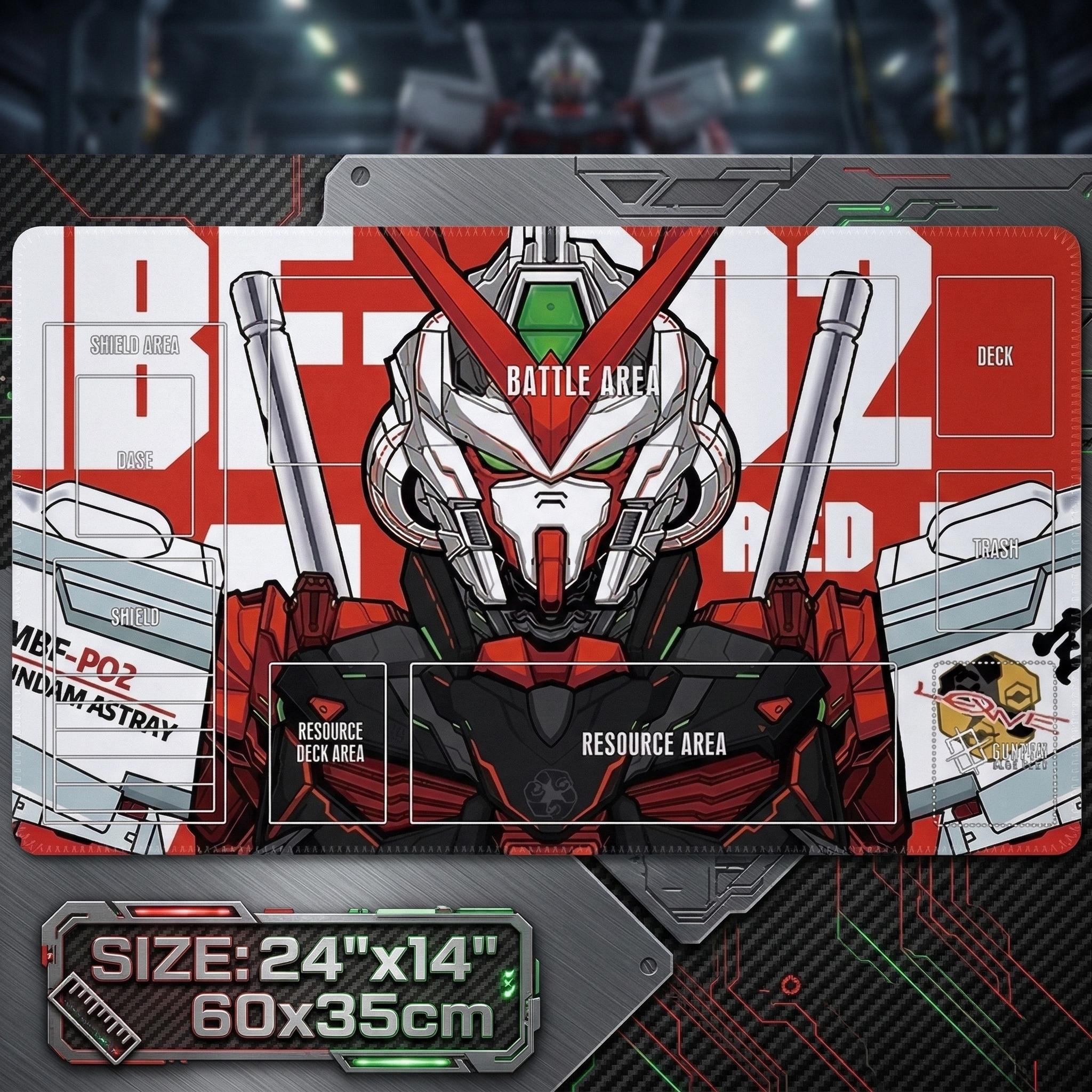 Gundam Astray TCG Playmat with Zones, Custom Anime Desk Mat, Stitched Edge Card Game Mat, Mecha Large Mousepad, 24x14 Gaming Mat