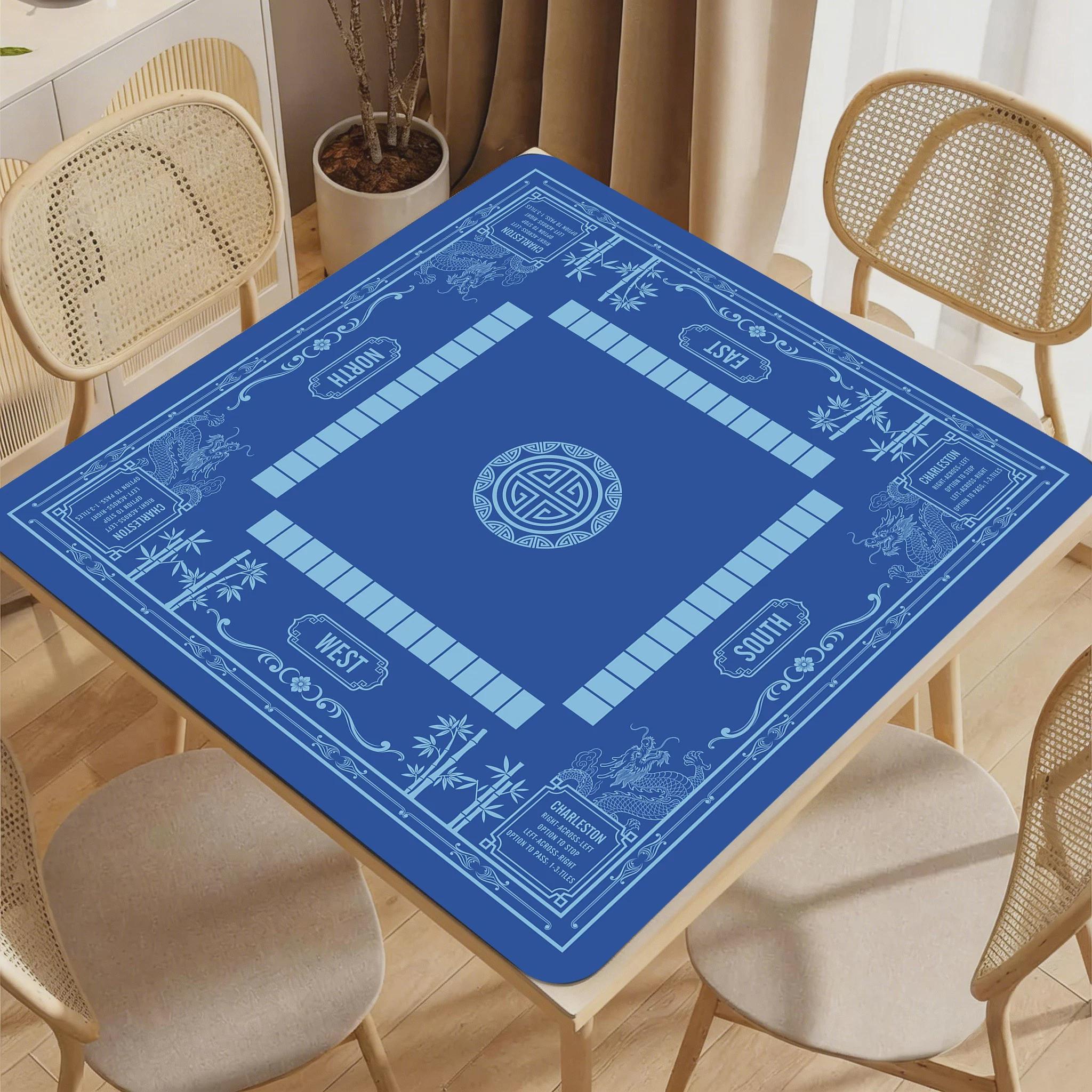 Luxury Dragon & Bamboo Mahjong Playmat | Navy and Gold Professional Table Protector | Unique Mahjong Gift with Charleston Rules Reference