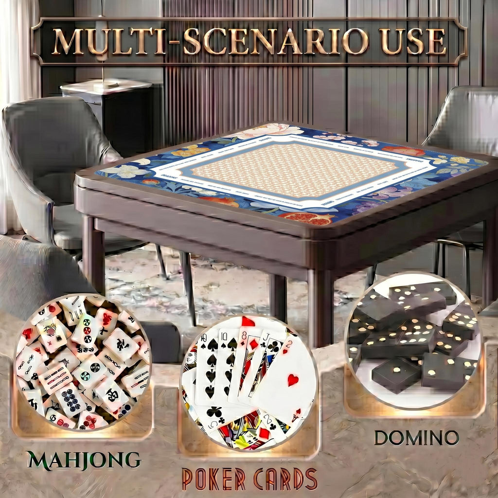 Blue Floral Botanical Mahjong Table Cover | Neoclassical Star Pattern | Mah Jong Game Table Accessory 80x80cm 31.5 x 31.5 in