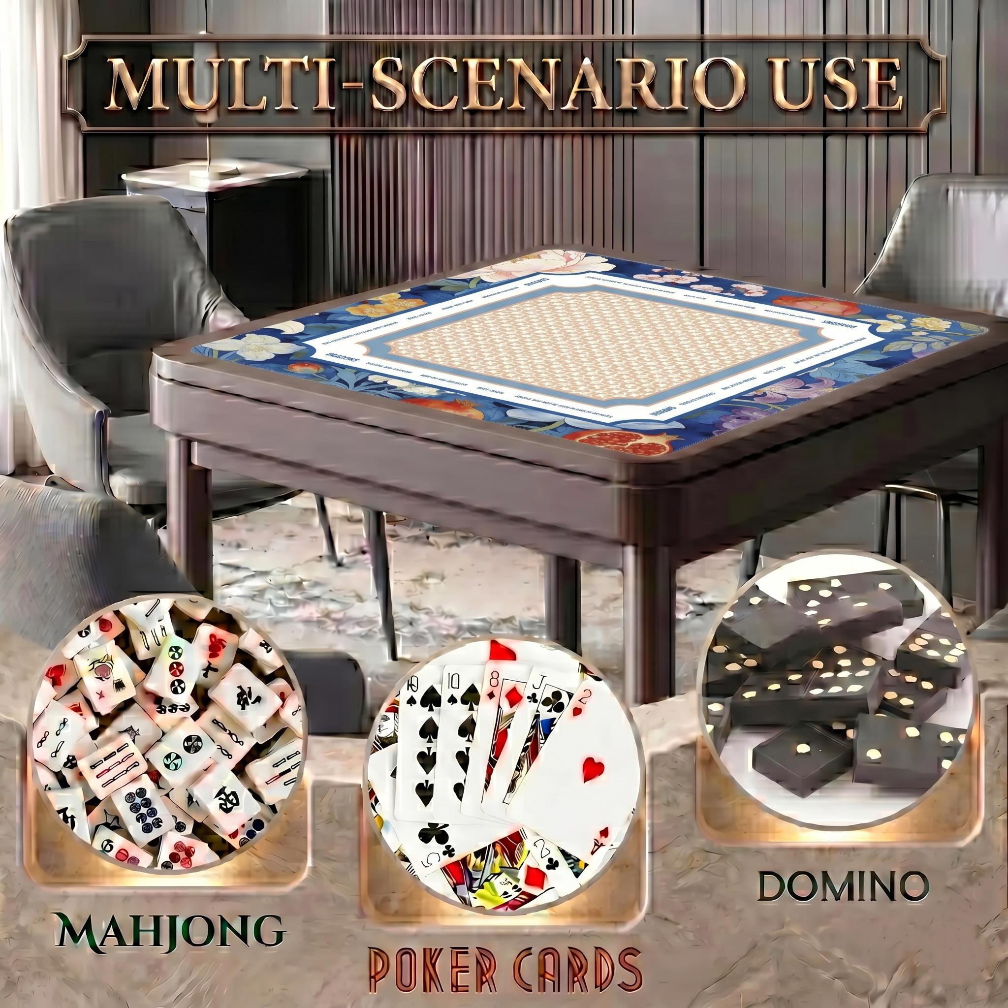 Blue Floral Botanical Mahjong Table Cover | Neoclassical Star Pattern | Mah Jong Game Table Accessory 80x80cm 31.5 x 31.5 in
