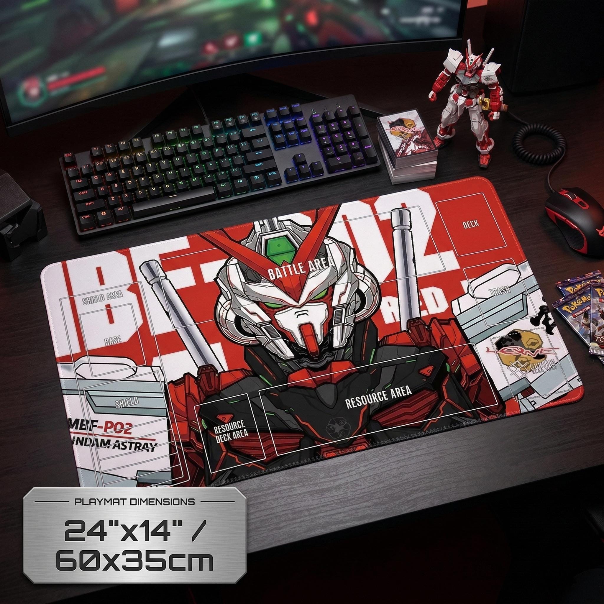 Gundam Astray TCG Playmat with Zones, Custom Anime Desk Mat, Stitched Edge Card Game Mat, Mecha Large Mousepad, 24x14 Gaming Mat