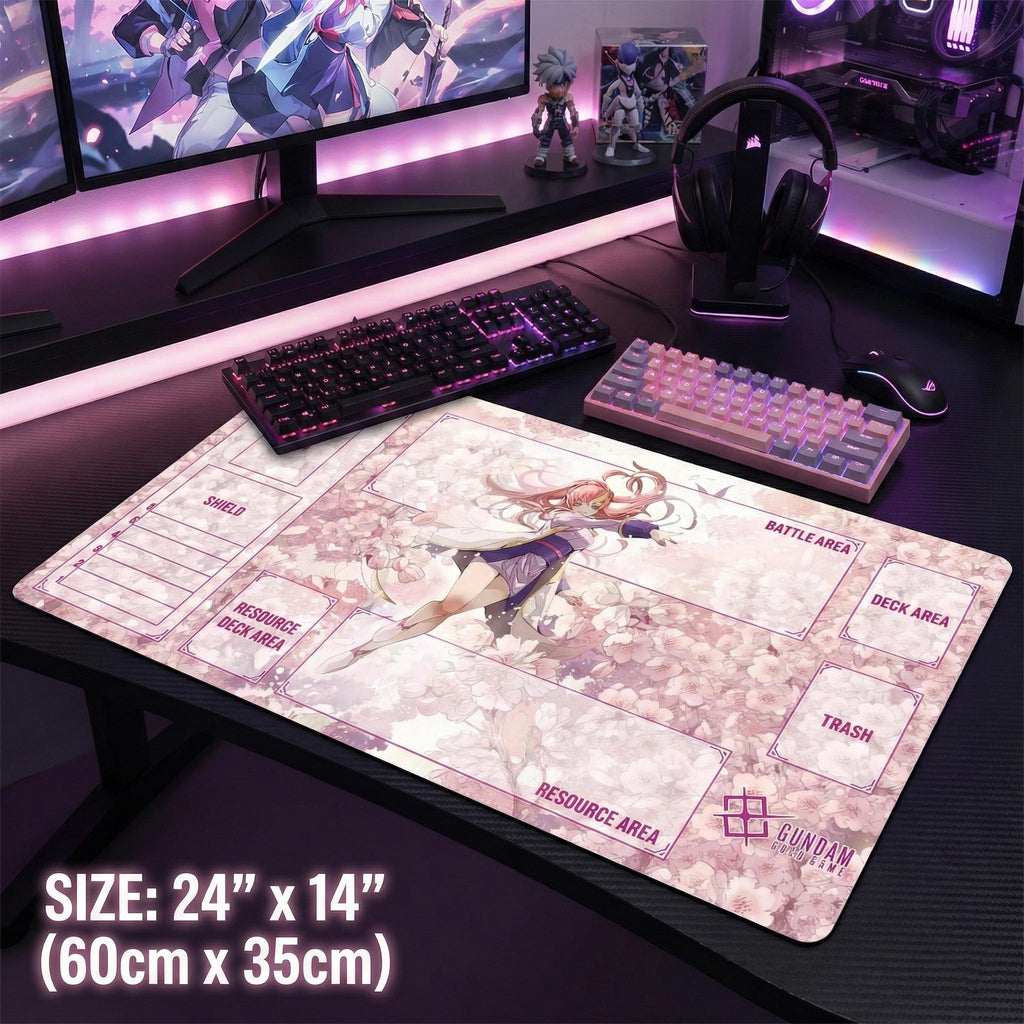 Lacus Clyne Gundam Card Game Playmat with Zones | Gundam Seed TCG Mat 24x14 | GCG Desk Mat & Mousepad | Mecha Anime Gift for TCG Players