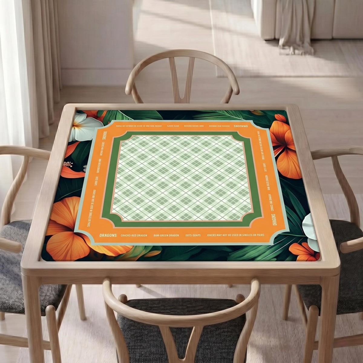 Tropical Botanical Plaid Mahjong Mat
