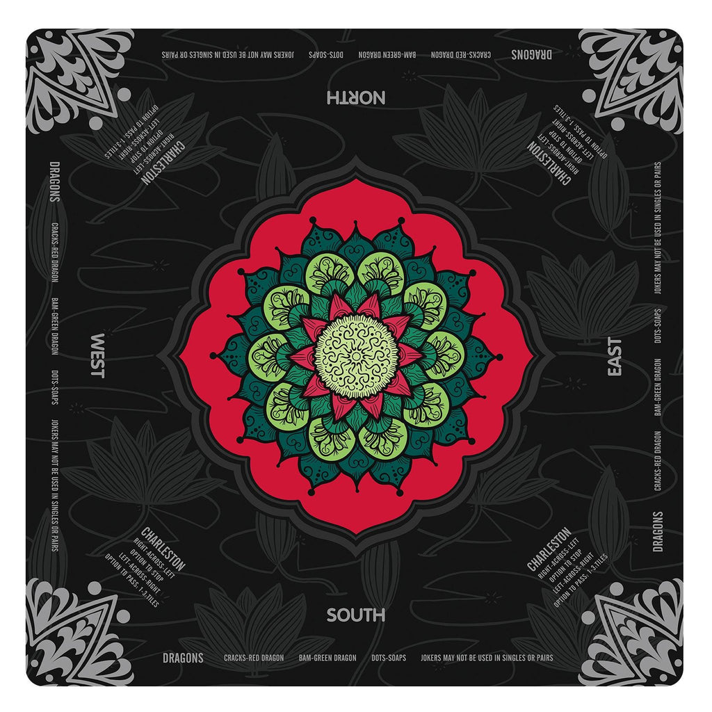 Lotus Flower Mandala Mahjong Mat with Instructions, NMJL Play Mat with Charleston Rules, Mahjong Accessories