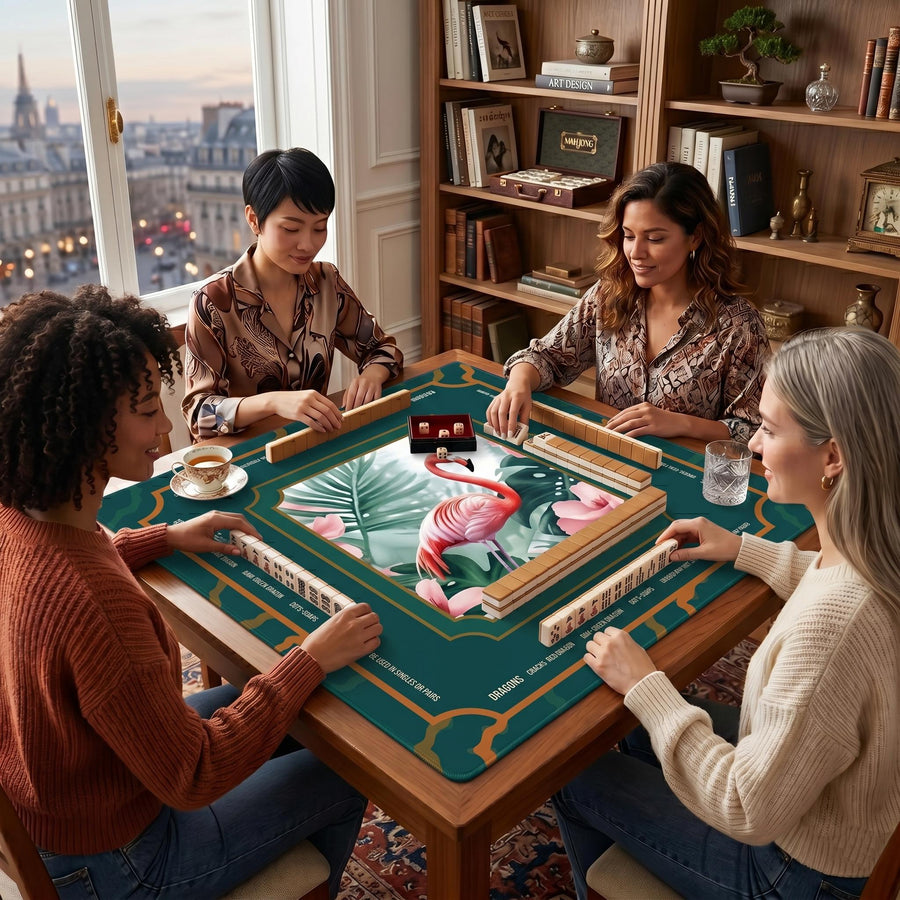 Tropical Botanical Flamingo Mahjong Mat