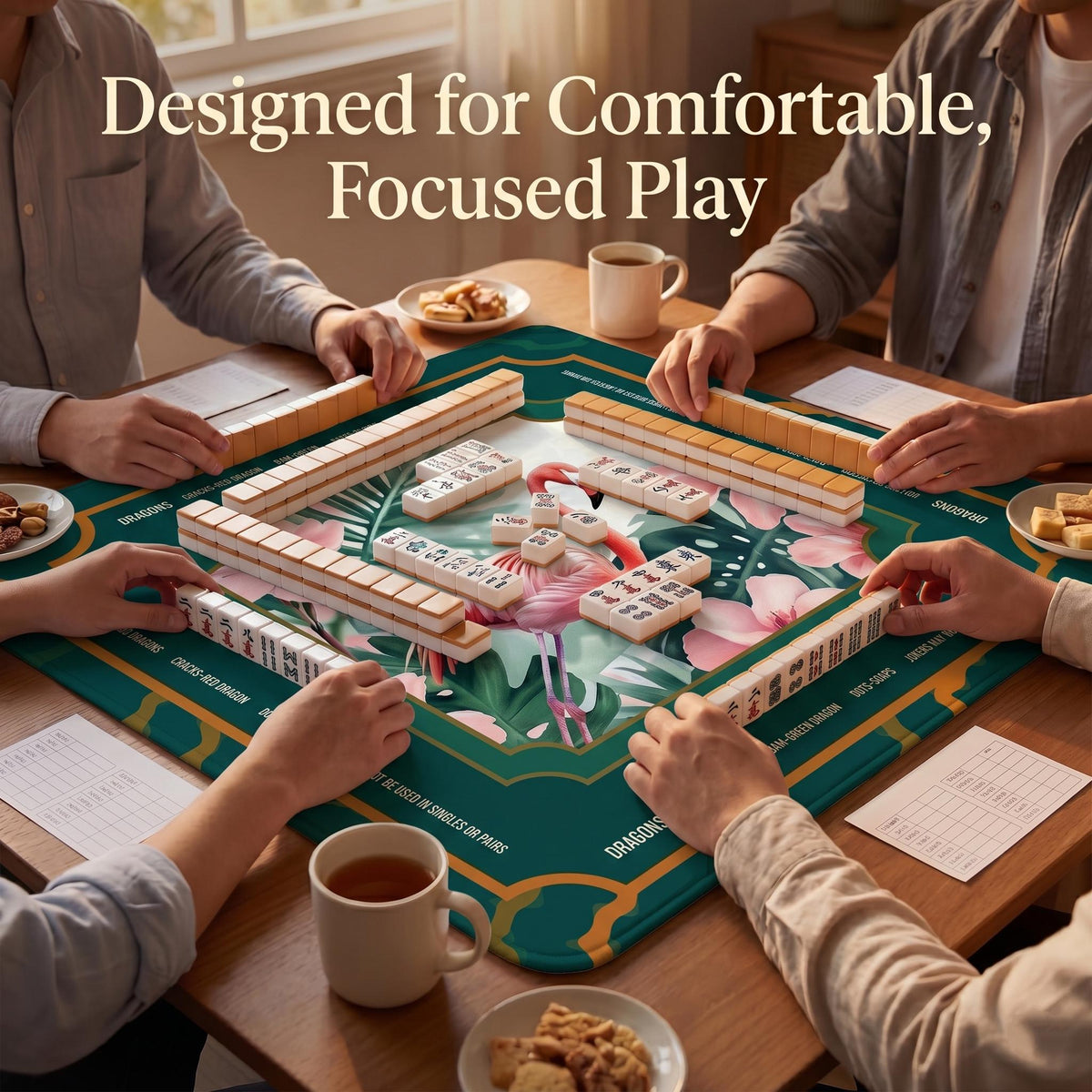 Tropical Botanical Flamingo Mahjong Mat