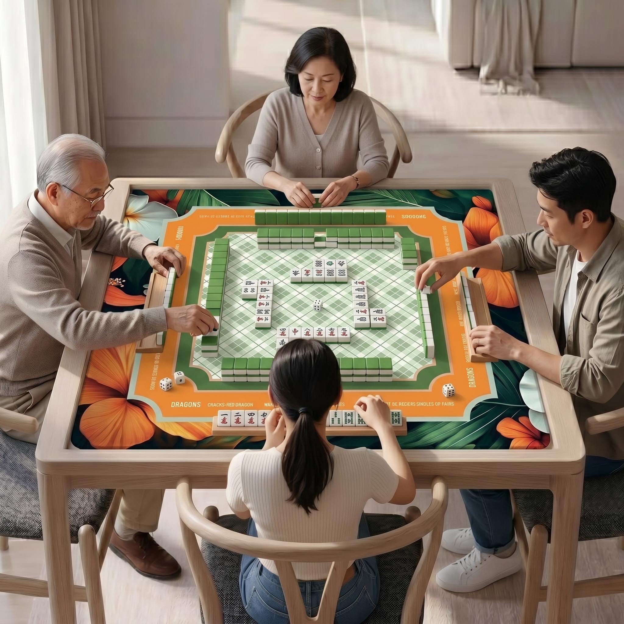 Mahjong Mat Tropical Botanical Plaid Center