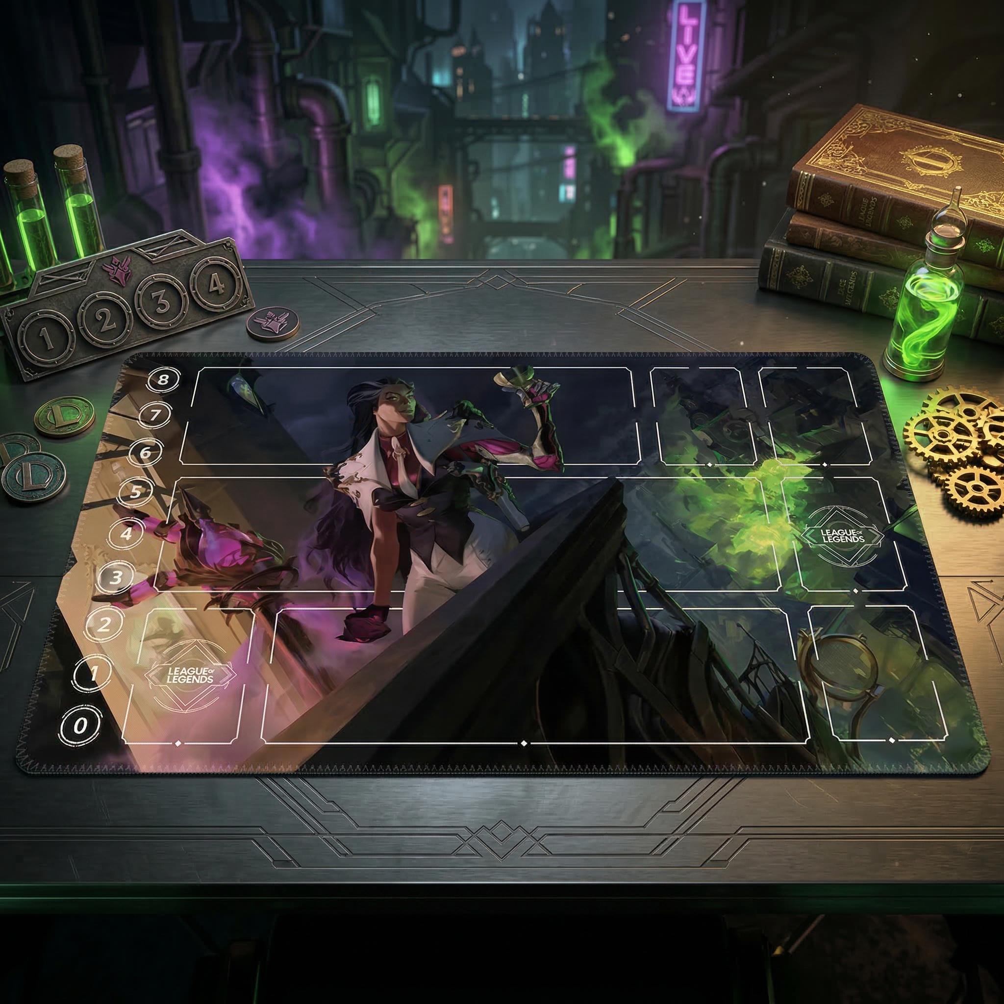 Renata Glasc League of Legends Riftbound Playmat | Trading Card Game Pad | LOL Desk Mat | 24" x 14" inches Stitched Edges