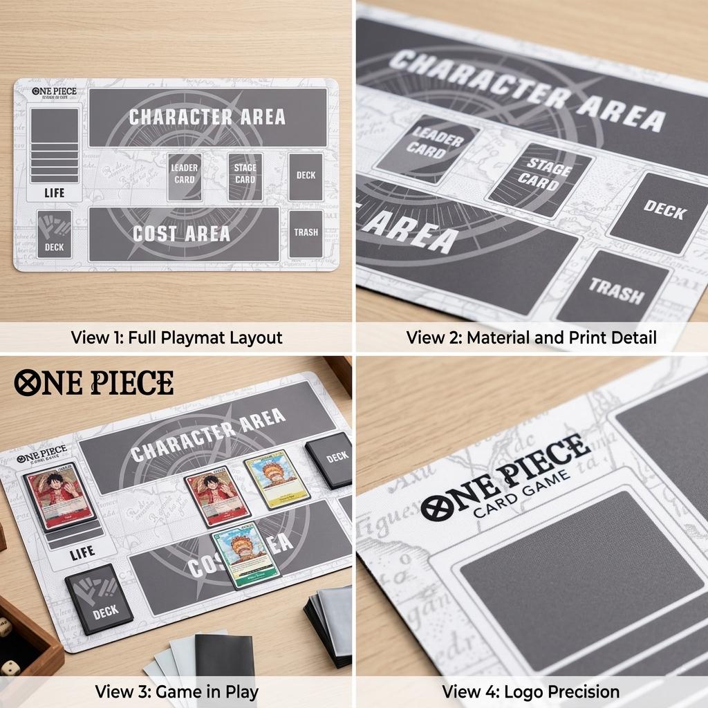 One Piece TCG Playmat with Card Zones | Minimalist Vintage Map TCG Mat, Custom 24x14 Tournament Desk Mat | One Piece Card Game Board Playmat