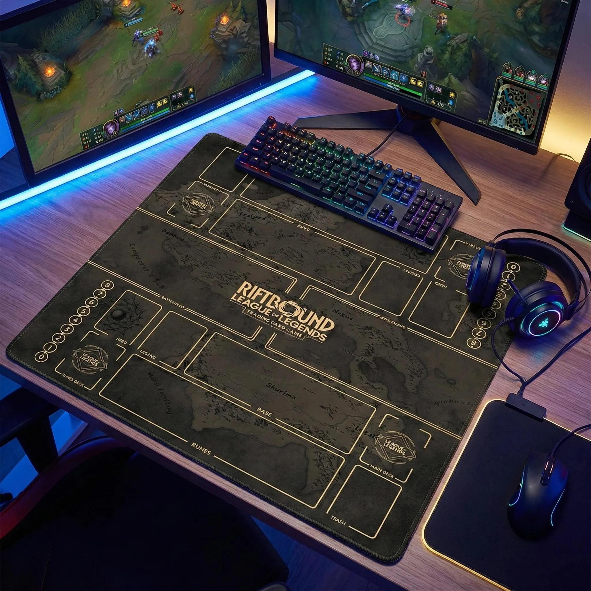 Riftbound TCG Playmat Two Player, League of Legends 24x24 Card Game Mat, Duo Battlefield Tabletop Desk Mat, Gamer Gift