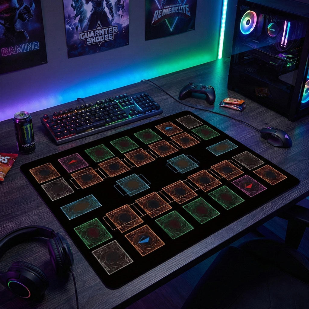 Two Player Yu-Gi-Oh! Playmat | 2 Player YGO Battle Mat | Double Duel Layout | 24 x 24"