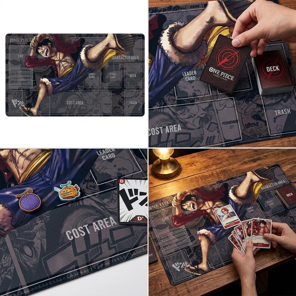 One Piece Card Game Playmat with Zones, Monkey D Luffy TCG Mat, Anime Desk Mat, Custom Gear 5 Straw Hat Pirate Board Game Mat, TCG Gift