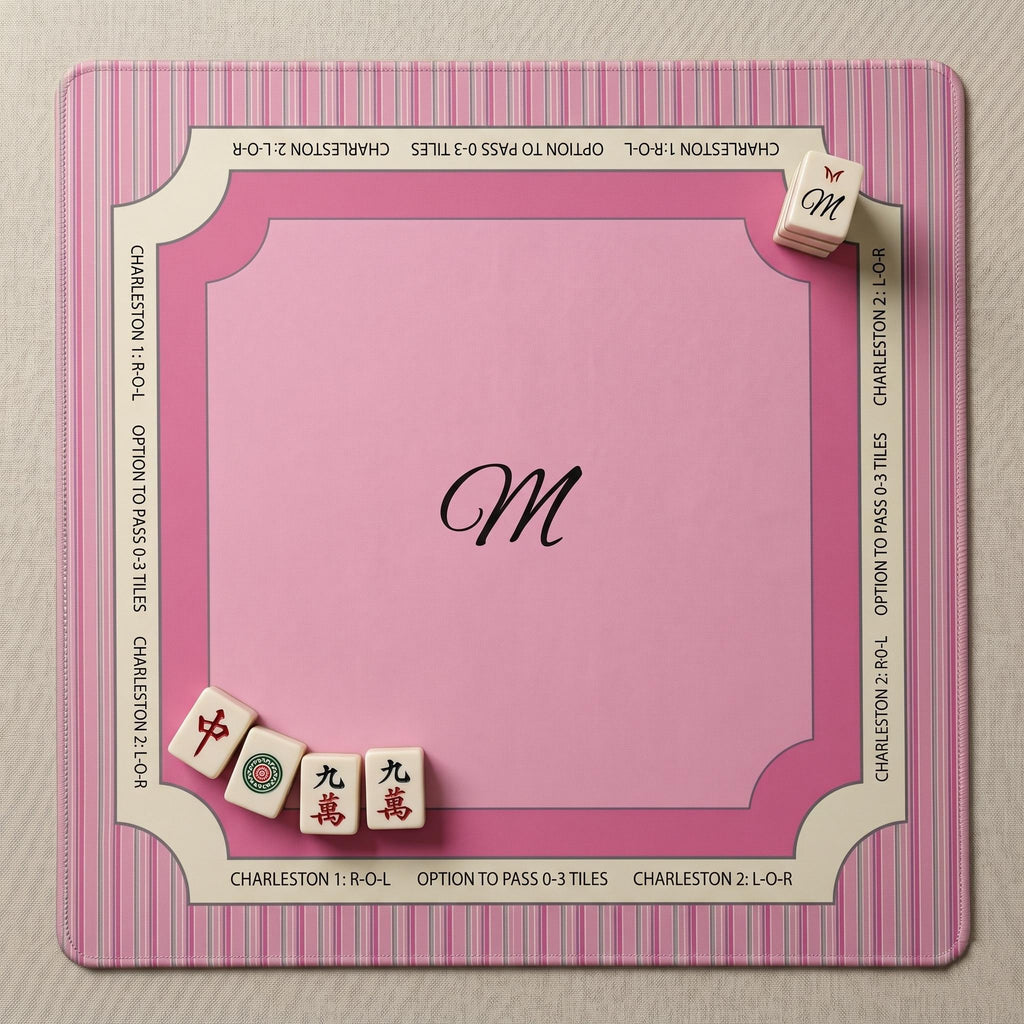Customize Your Initial Mahjong Mat Pink Stripe | 24 x 24, 31.5 x 31.5, 33 x 33 in