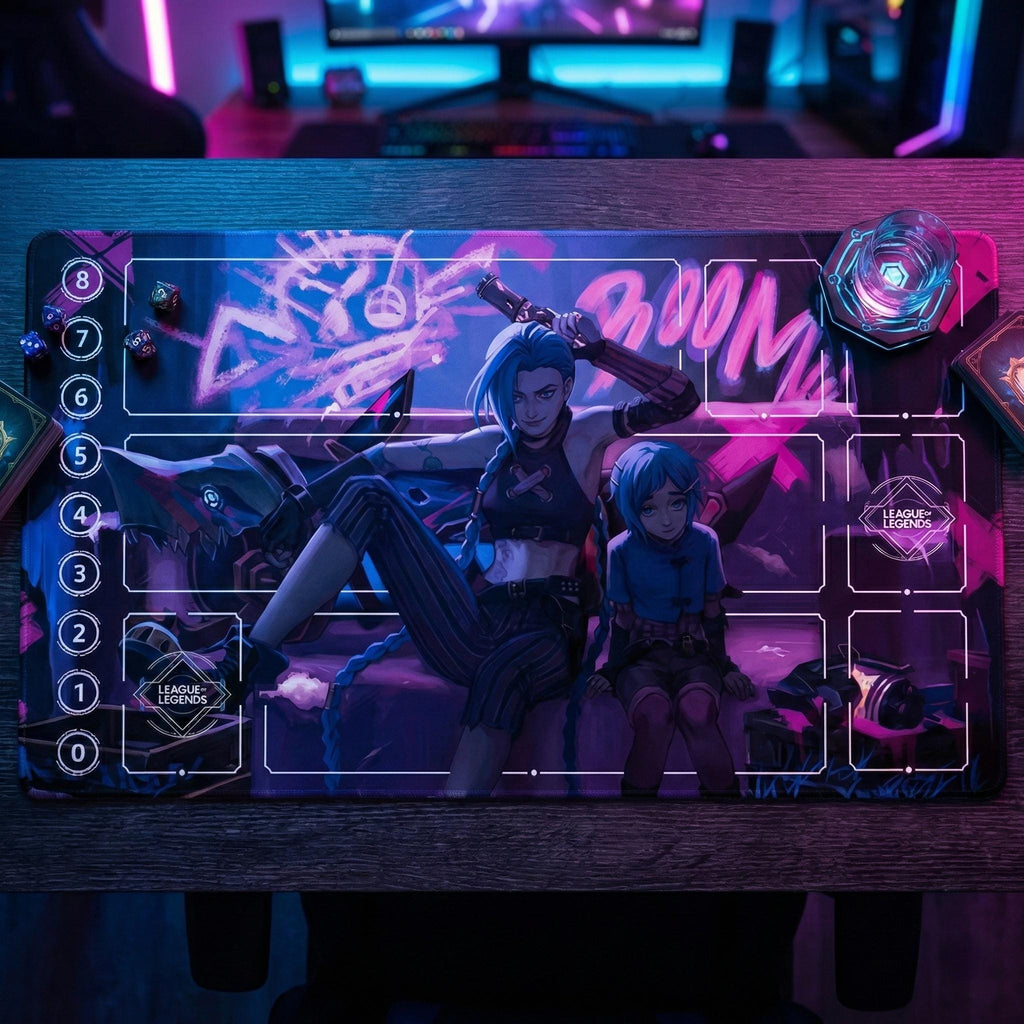 Jinx Arcana Riftbound LOL Playmat - League of Legends Inspired Trading Card Game - 24" x 14" inches (600 x 350 x 2 mm) Stitched Edges