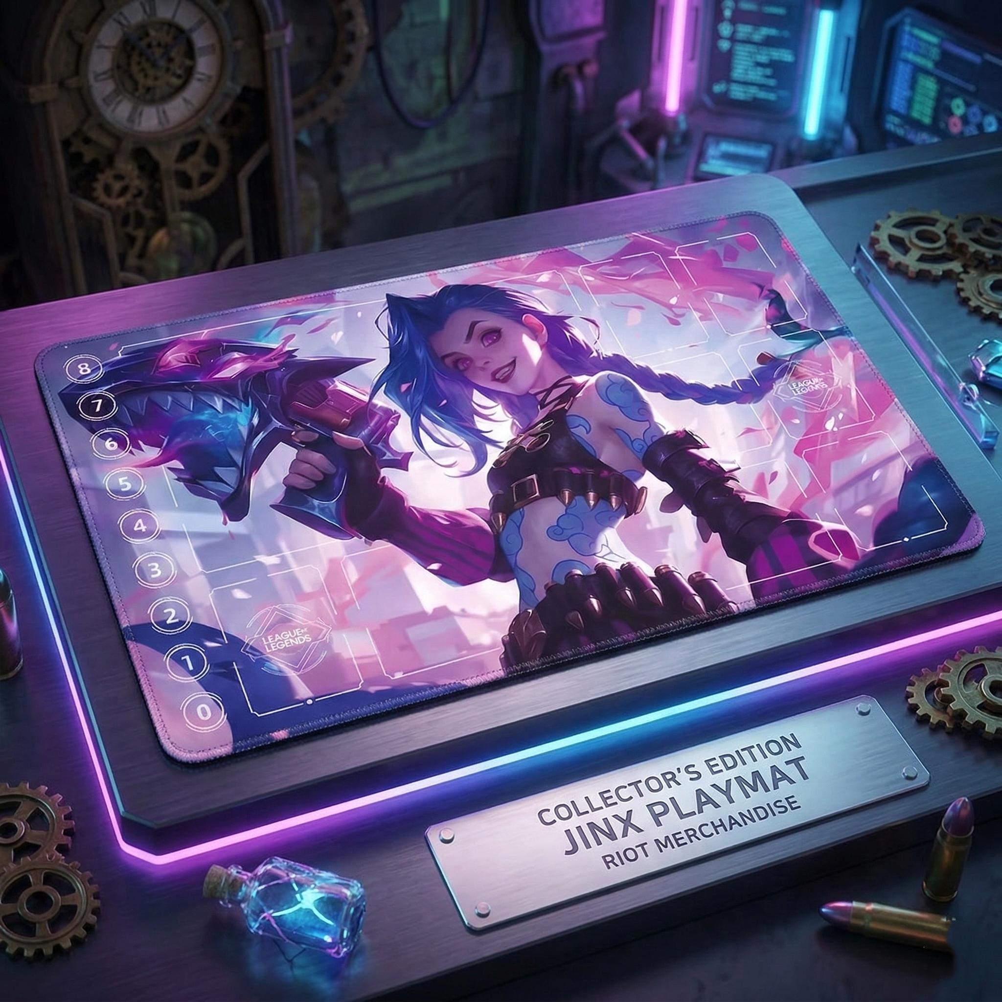 Jinx Arcane Riftbound LOL Playmat - League of Legends Inspired Trading Card Game - 24" x 14" inches (600 x 350 x 2 mm) Stitched Edges