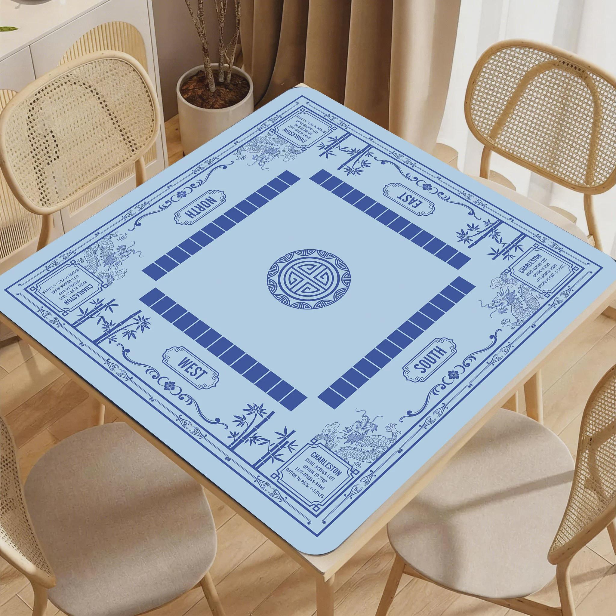 Luxury Dragon & Bamboo Mahjong Playmat | Navy and Gold Professional Table Protector | Unique Mahjong Gift with Charleston Rules Reference
