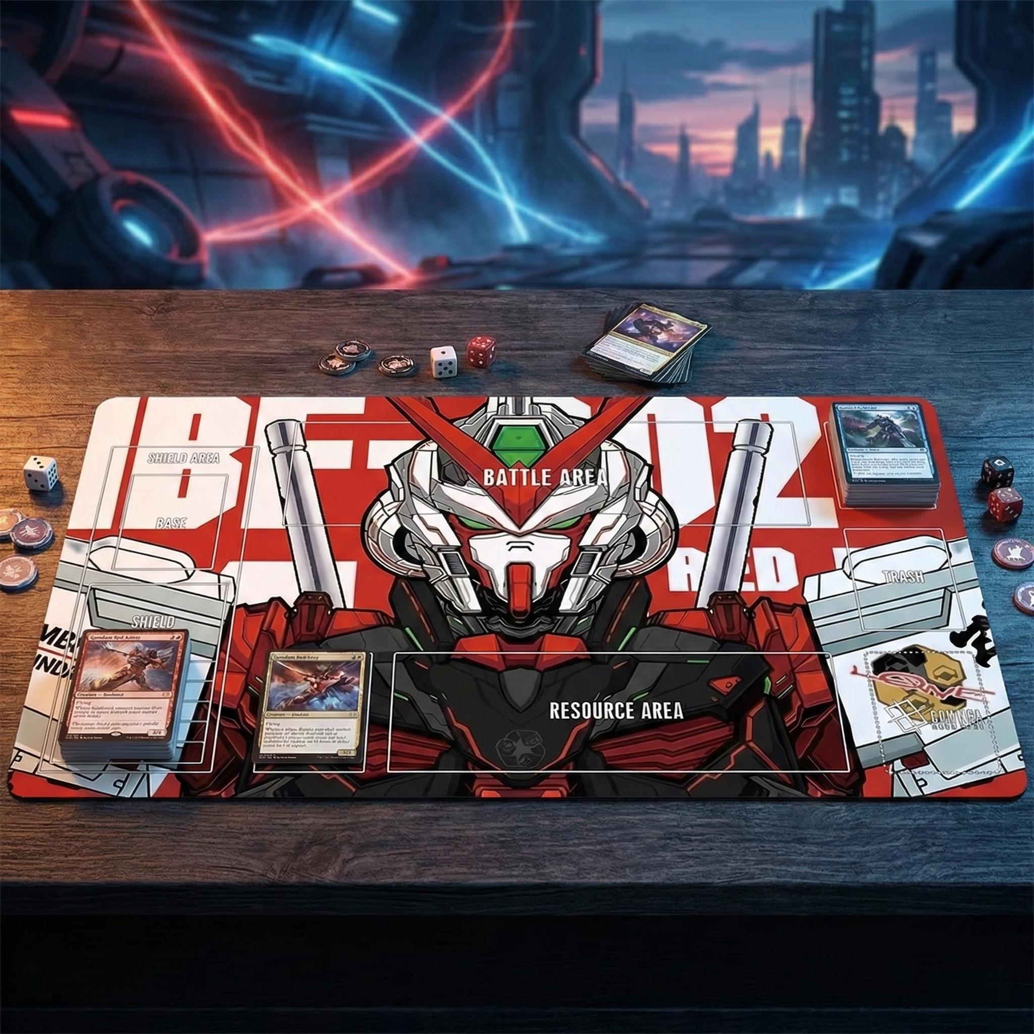 Gundam Astray TCG Playmat with Zones, Custom Anime Desk Mat, Stitched Edge Card Game Mat, Mecha Large Mousepad, 24x14 Gaming Mat