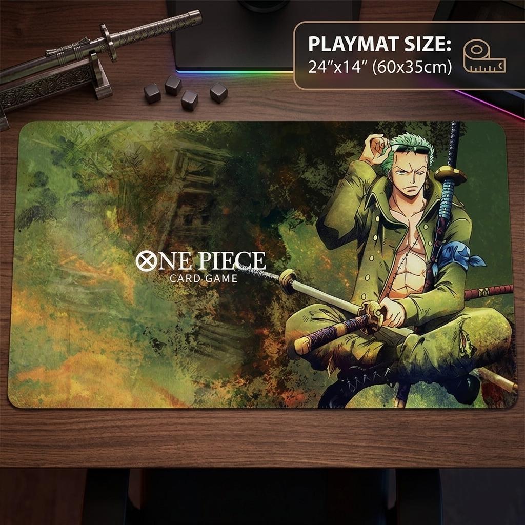 One Piece Card Game Playmat Roronoa Zoro, TCG Playmat with Zones, Custom Anime Playmat, Desk Mat, Zoro TCG Mat, Gift for Gamer