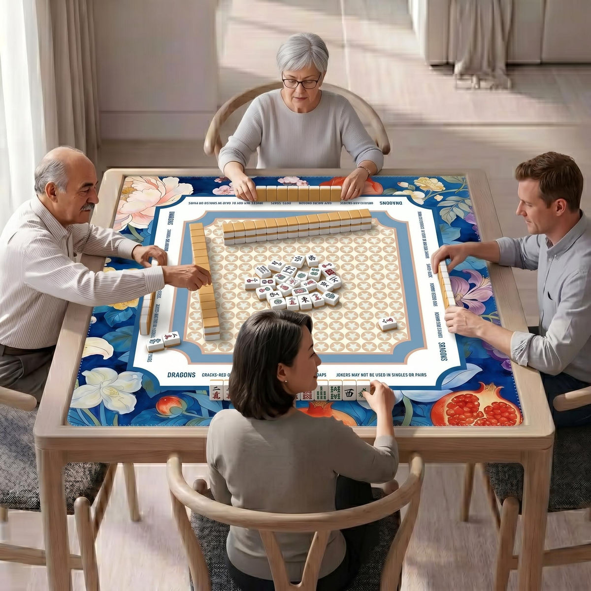 Blue Floral Botanical Mahjong Mat