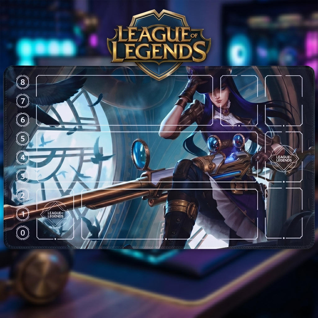 Caitlyn League of Legends Riftbound Playmat | 24" x 14" inches Stitched Edges | Caitlyn Desk Mat