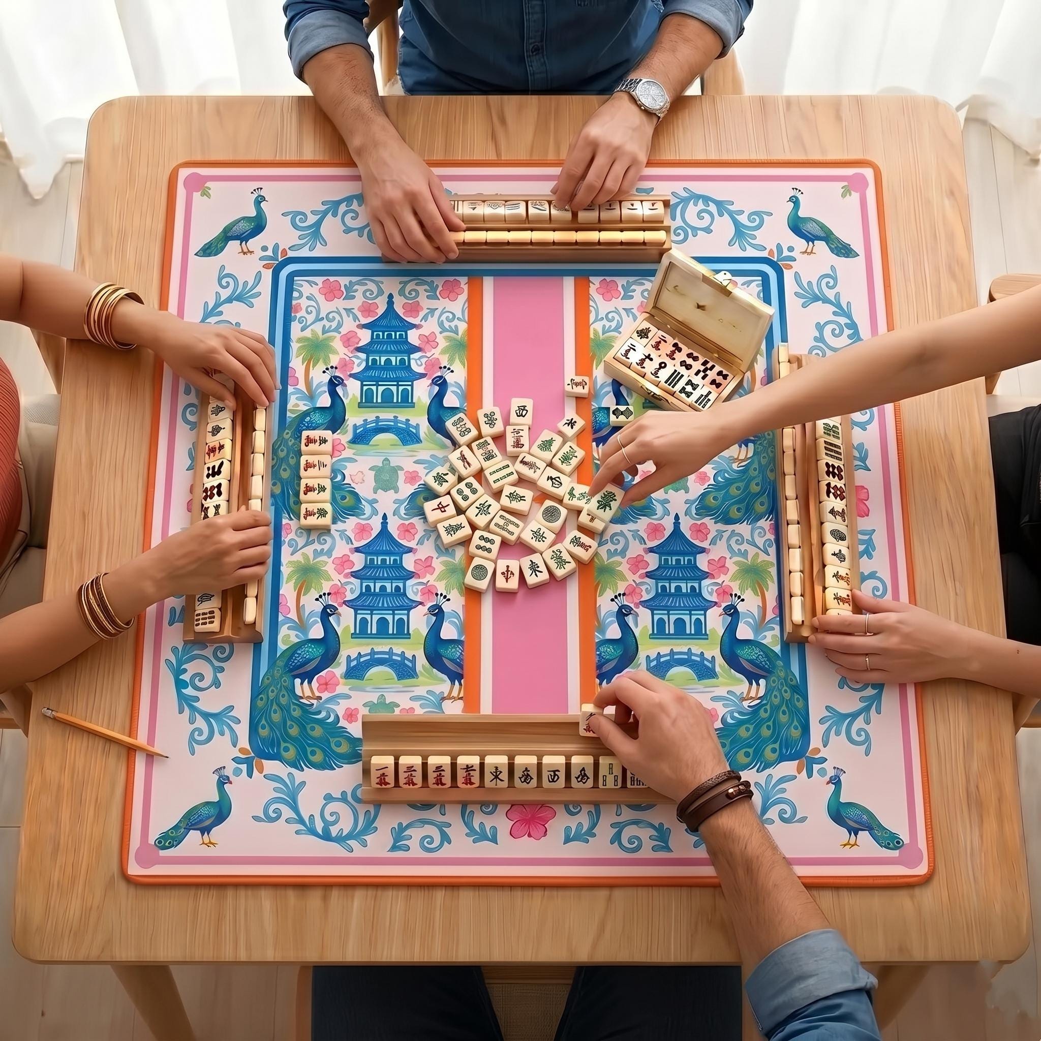 Peacock Design Personalized Mahjong Mat