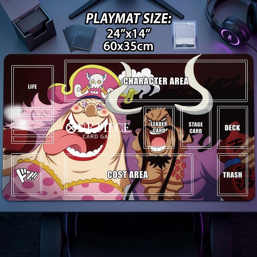 One Piece TCG Playmat with Zones, Big Mom and Kaido Card Game Mat, Emperors of the Sea TCG Desk Mat, Anime Mousepad, Custom Play Mat