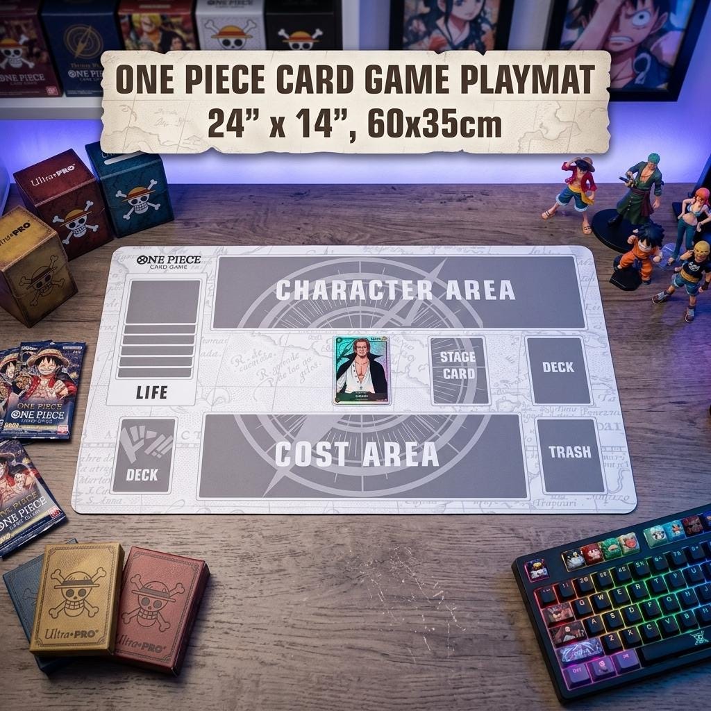 One Piece TCG Playmat with Card Zones | Minimalist Vintage Map TCG Mat, Custom 24x14 Tournament Desk Mat | One Piece Card Game Board Playmat