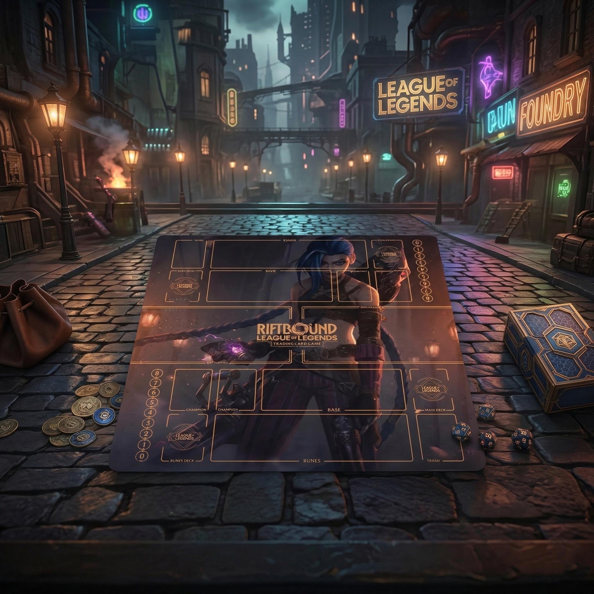 Jinx Riftbound Playmat Two Players - League of Legends Trading Card Game - Duo Zones Battlefield 24" x 24" inches (60x60 cm)