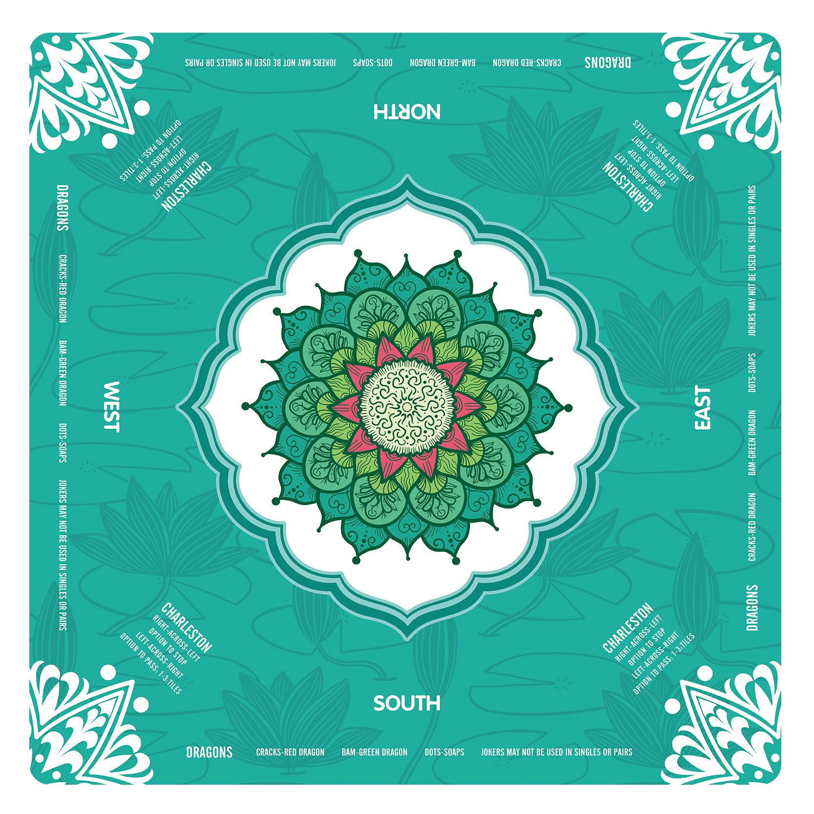 Lotus Flower Mahjong Mat with Instructions | NMJL Play Mat with Charleston Rules | Mahjong Accessories Playmat
