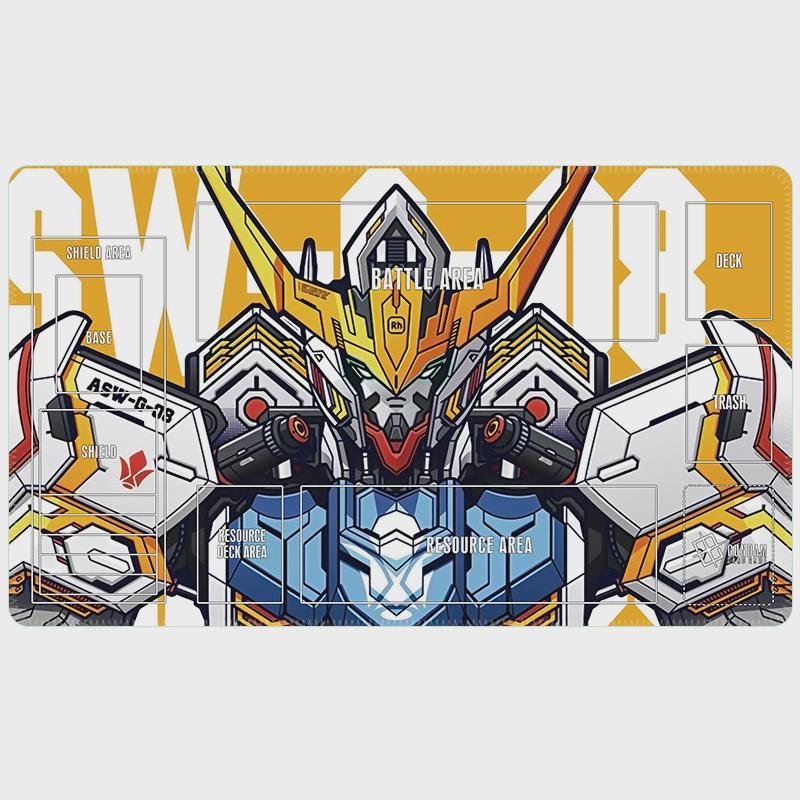 Gundam Card Game Playmat with Zones, Barbatos Mecha Desk Mat, 24x14 Anime Gaming Mouse Pad, TCG Board Game Mat, Gift for Gamers
