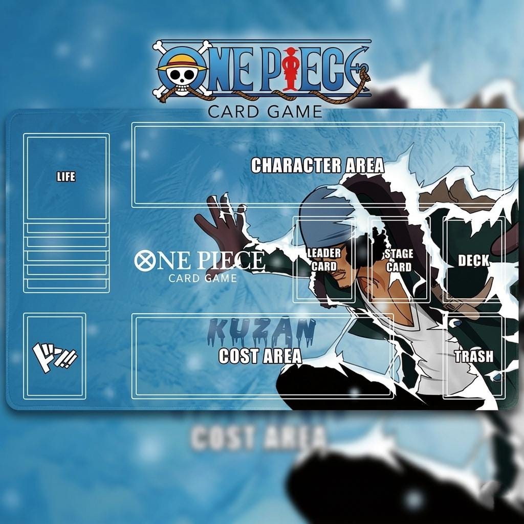 One Piece Card Game Playmat Kuzan Aokiji, Ice Admiral TCG Mat with Zones, Custom Anime Card Mat, One Piece TCG Playmat, Desk Mat Gift
