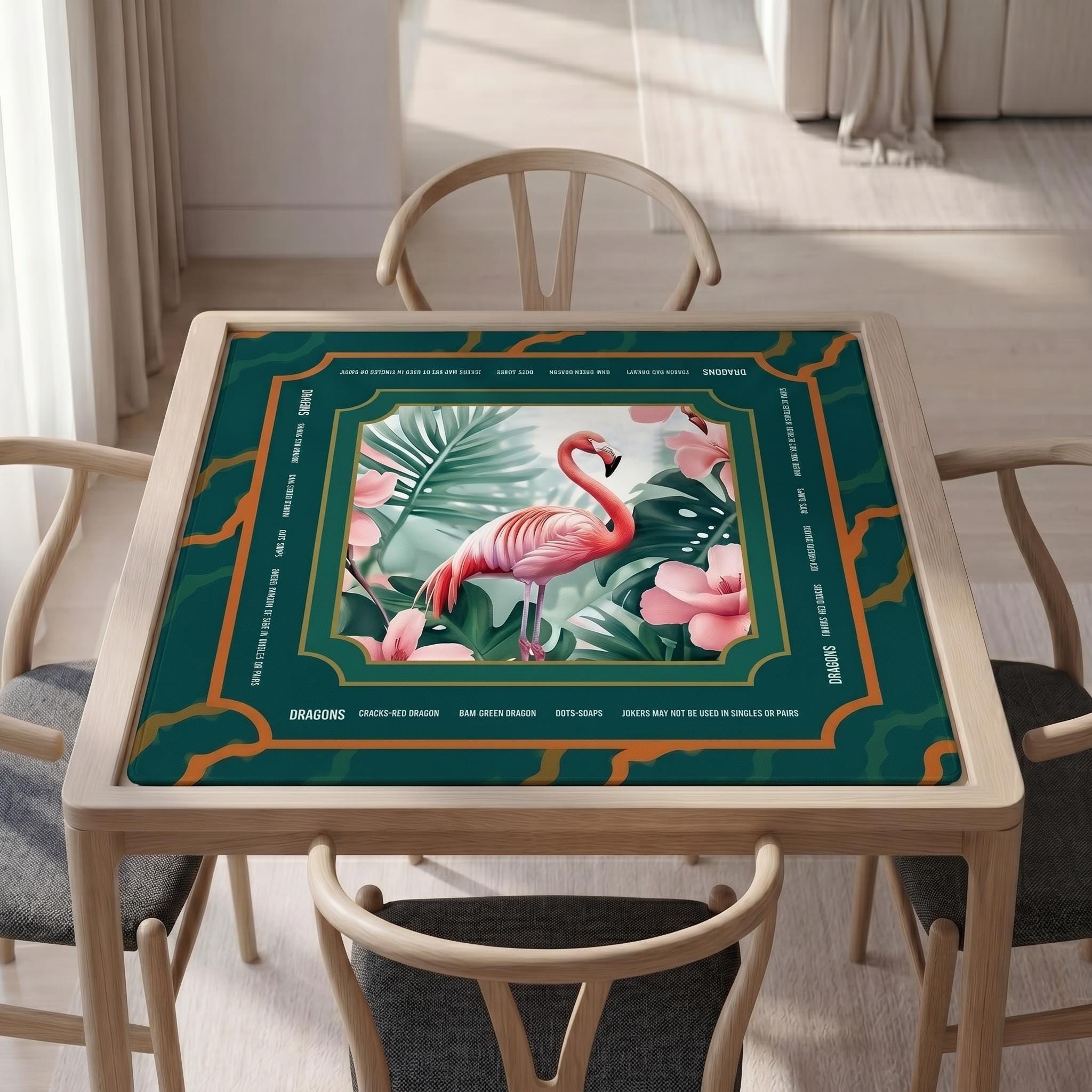 Tropical Botanical Flamingo Border Mahjong Mat