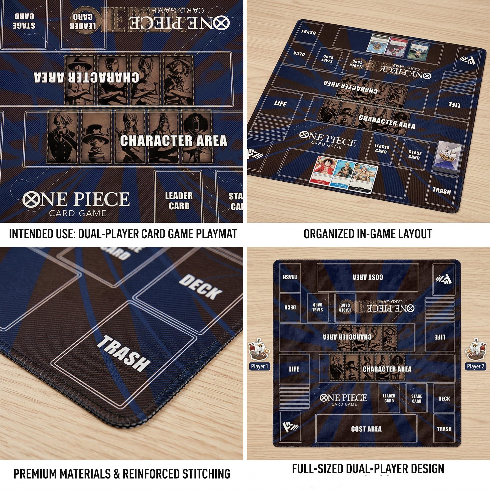 One Piece Card Game Playmat 2-Player - Straw Hat Crew Custom TCG Desk Mat - Double Duel Layout Mat 24 x 24" - Custom Anime TCG Play Mat