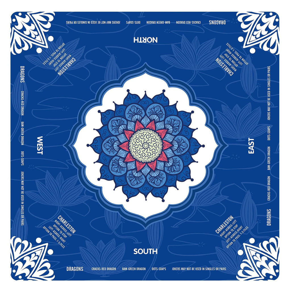 Lotus Flower Mandala Mahjong Mat with Instructions, NMJL Play Mat with Charleston Rules, Mahjong Accessories