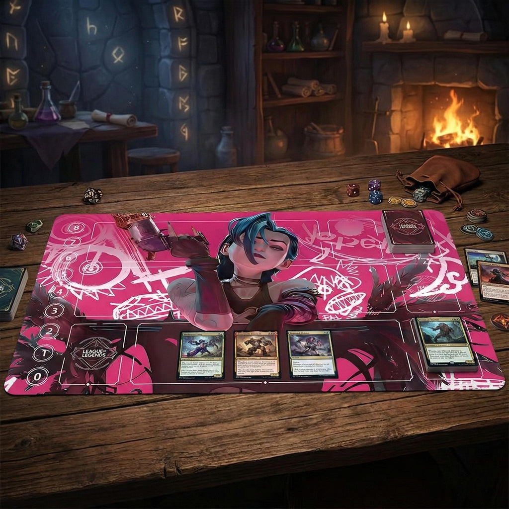 Jinx Arcana Riftbound TCG Playmat with Zones - League of Legends Inspired Trading Card Game - 24" x 14" inches Stitched Edges