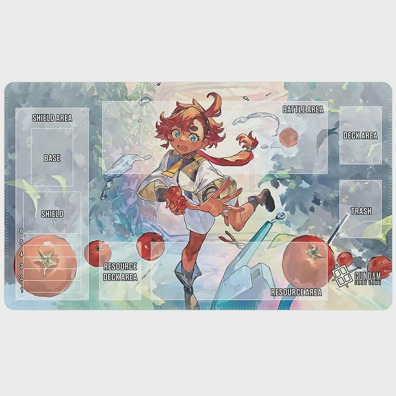 Gundam Card Game Playmat Suletta Mercury & Aerial–TCG Desk Mat with Zones – 24x14 Pro Gaming Mat–Custom Anime Card Mat Accessory