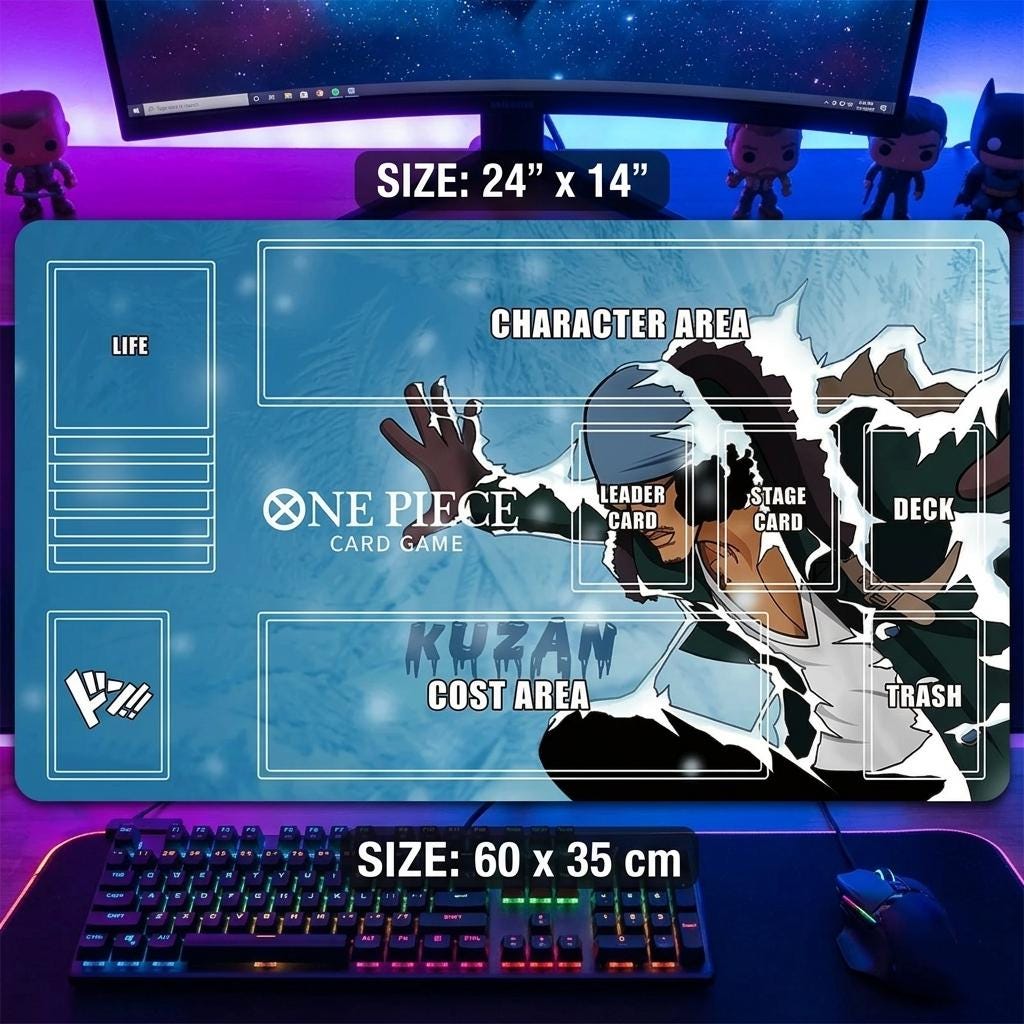 One Piece Card Game Playmat Kuzan Aokiji, Ice Admiral TCG Mat with Zones, Custom Anime Card Mat, One Piece TCG Playmat, Desk Mat Gift